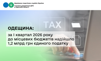 Одещина: за I квартал 2026 року до місцевих бюджетів надійшло 1,2 млрд грн єдиного податку