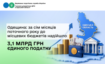 Одещина: за сім місяців поточного року до місцевих бюджетів надійшло 3,1 млрд грн єдиного податку