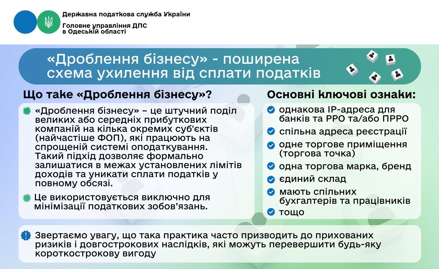 "Дроблення бізнесу" - поширена схема ухилення від сплати податків
